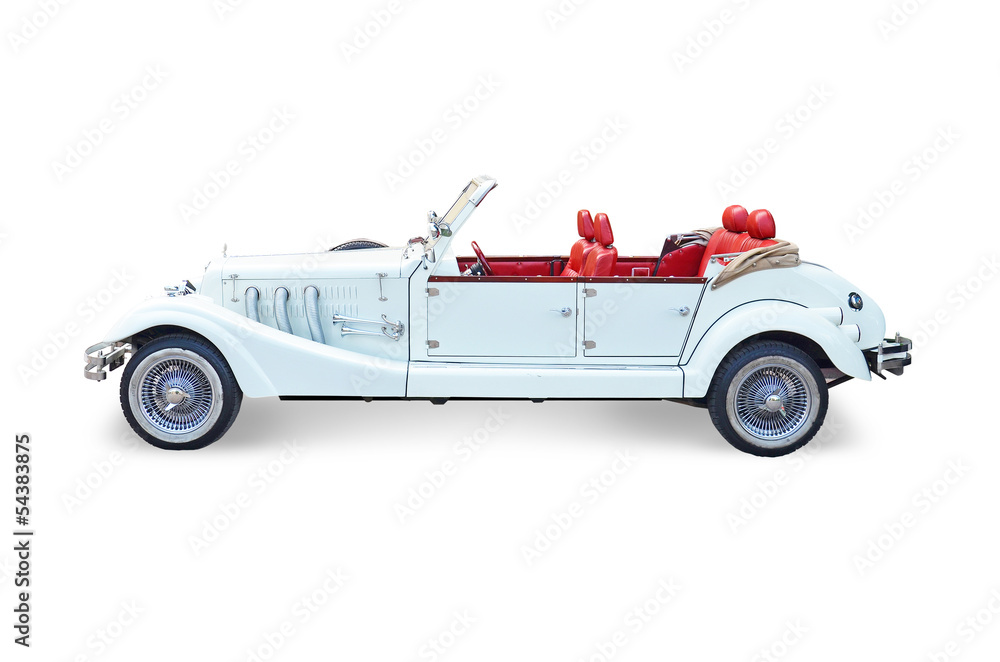 Retro cabrio car, vintage classics - white background - obrazy, fototapety, plakaty 