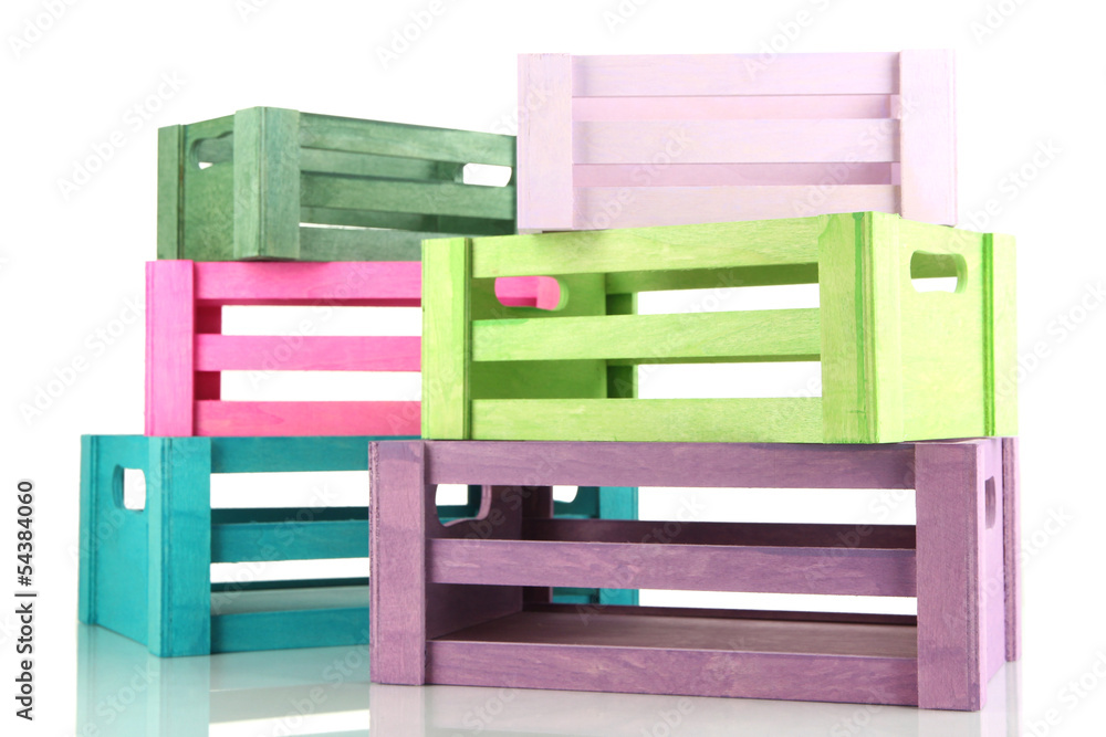 Color wooden crates, isolated on white