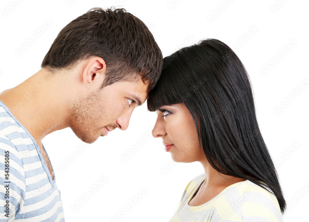 Loving couple quarrel isolated on white Loving couple quarrel isolated on white