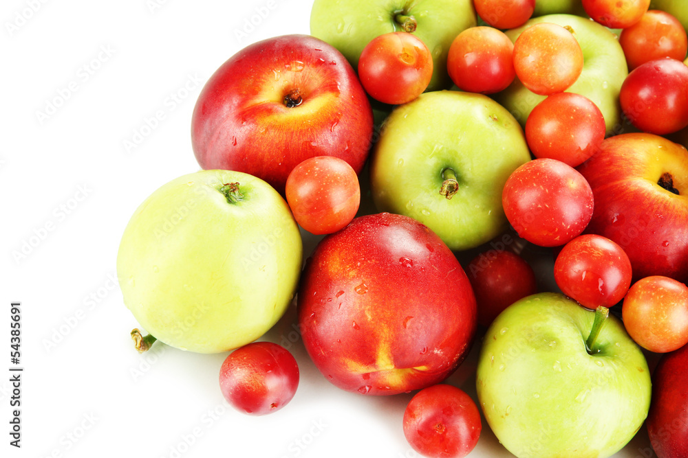 Assortment of juicy fruits, isolated on white