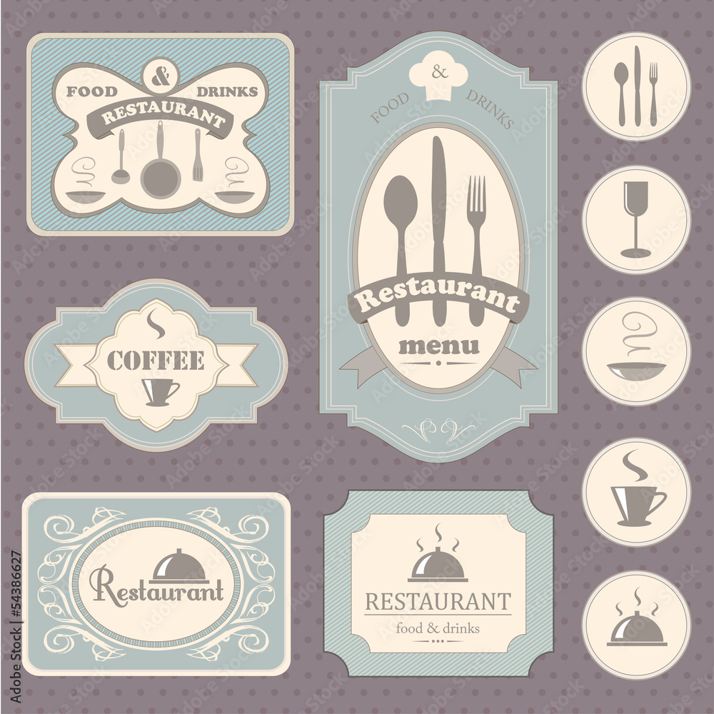 Collection of vintage retro grunge coffee and restaurant labels