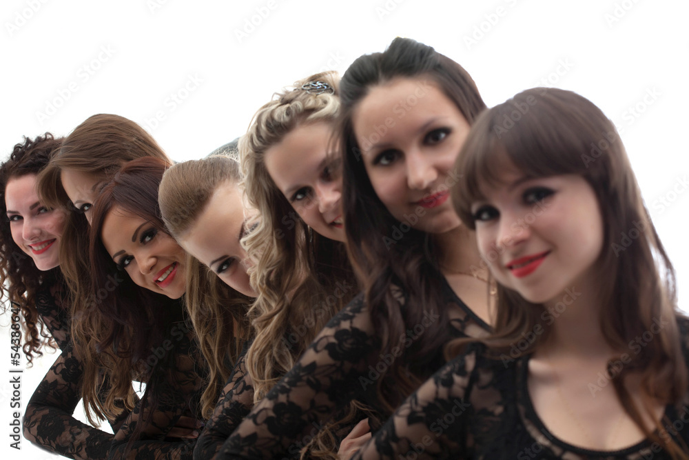 Obraz premium Group of young attractive girls, close-up