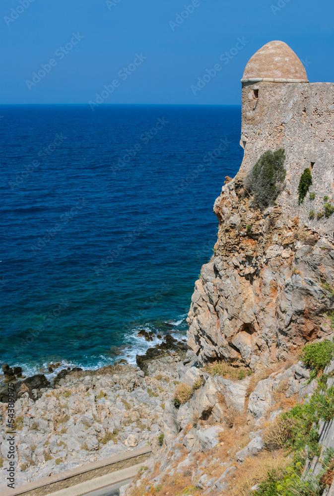 Mediterranean sea and Fort of Rethymno at Crete, Greece