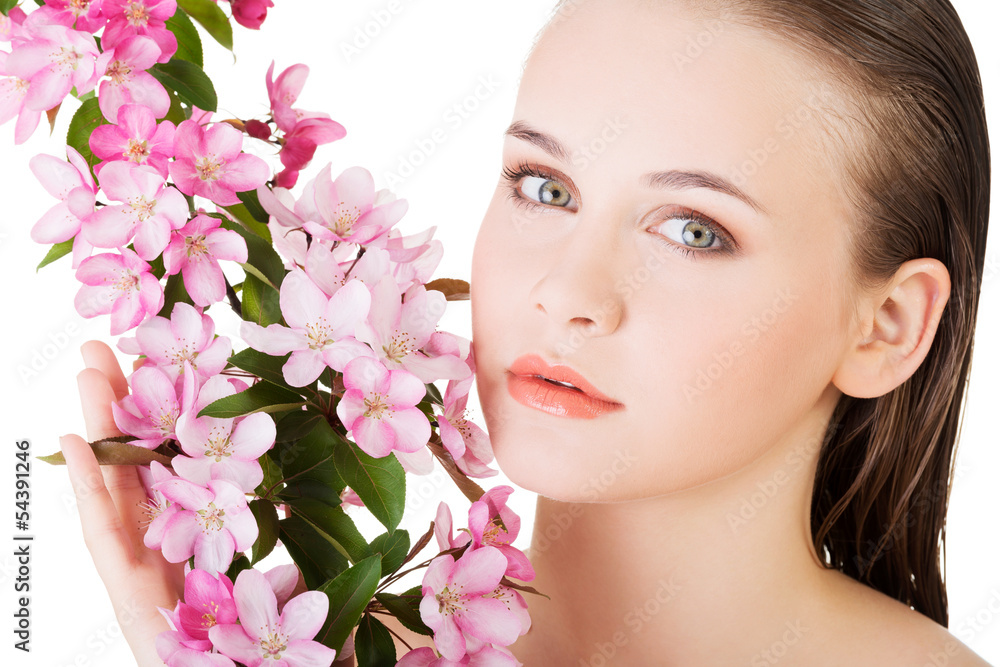 Beauty face of the young beautiful woman with flower. Beauty face of the young beautiful woman with flower.