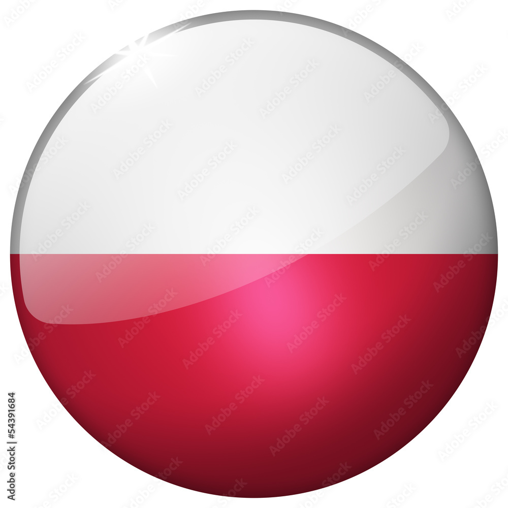 Poland Round Glass realistic button isolated on white background Poland Round Glass realistic button isolated on white background