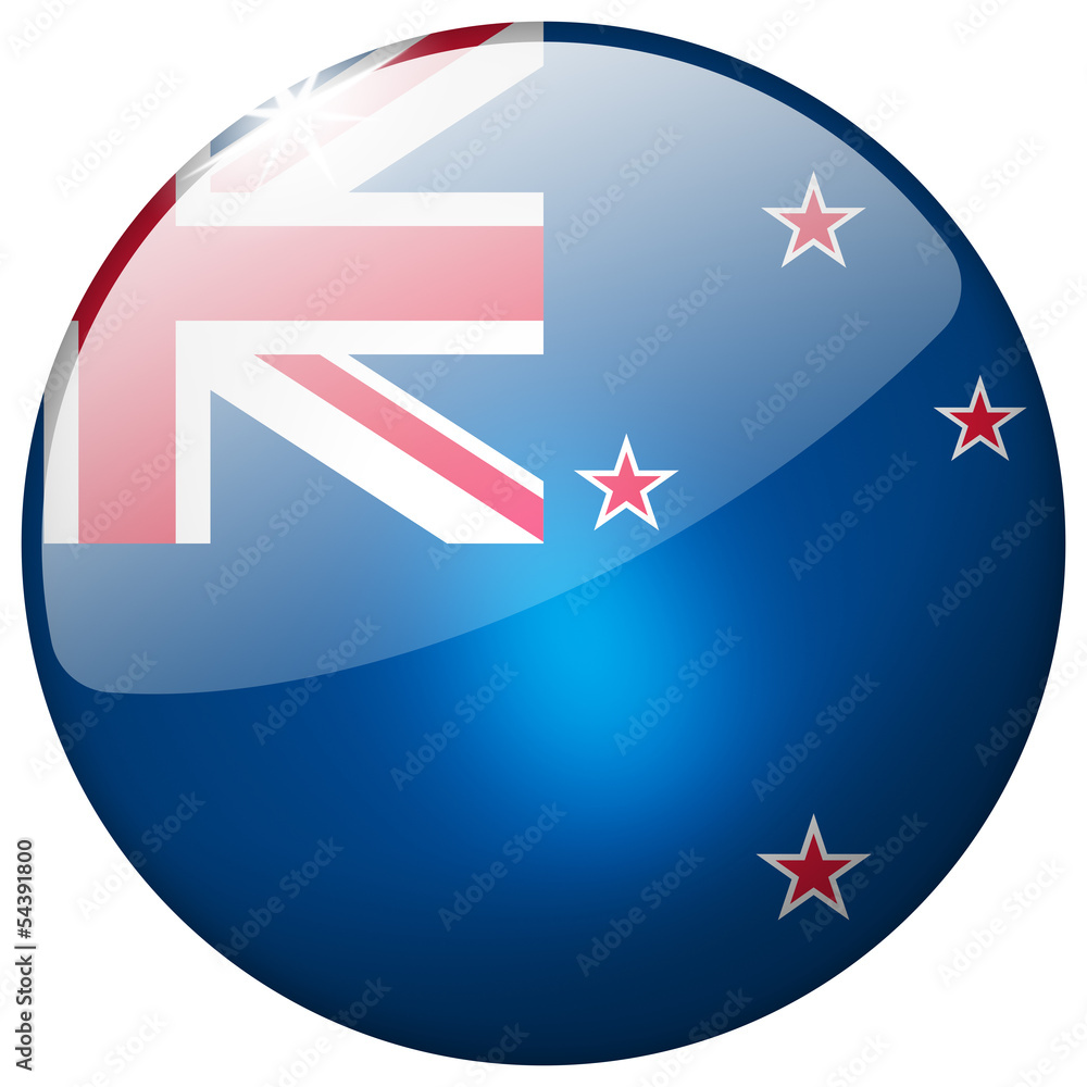 New Zealand Round Glass shiny realistic Button New Zealand Round Glass shiny realistic Button