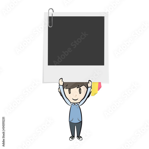 Boy holding a photo. Isolated vector background design.