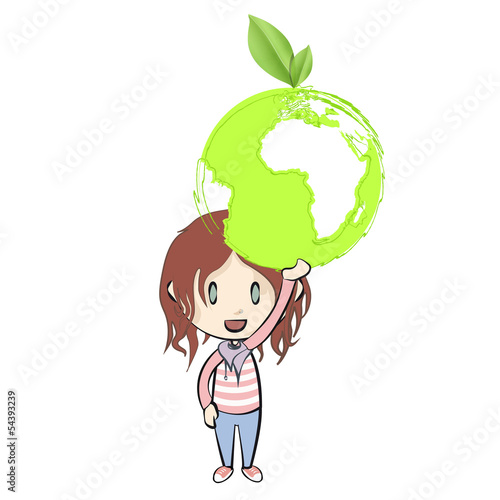 Girl holding an ecological icon. Vector design.