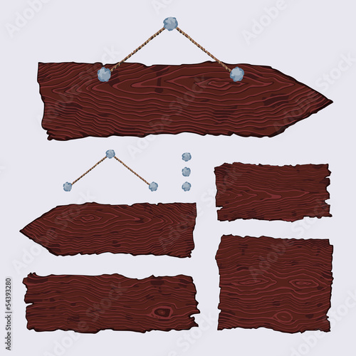 Blank wooden signs (hanging and dark)