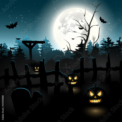 Scary graveyard at night - Halloween background