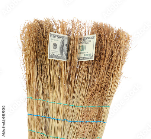 Broom sweep the dollars close-up