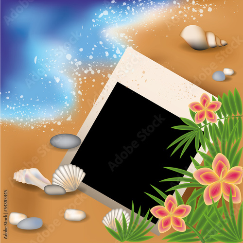 Summer photoframe with flowers and palm-tree, vector