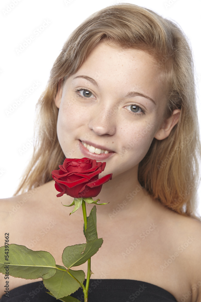 Junge Frau - Portrait mit roter Rose Junge Frau - Portrait mit roter Rose