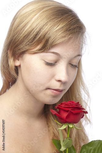 Junge Frau - Portrait mit roter Rose © Olaf Schulz