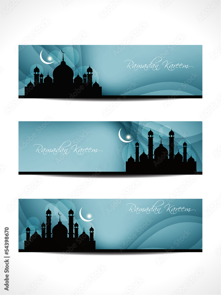 set of header or banner for ramadan and eid with mosque