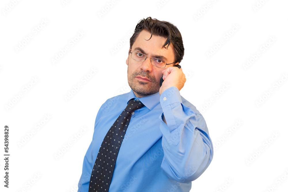 Imprenditore con camicia, cravatta e telefono Imprenditore con camicia, cravatta e telefono