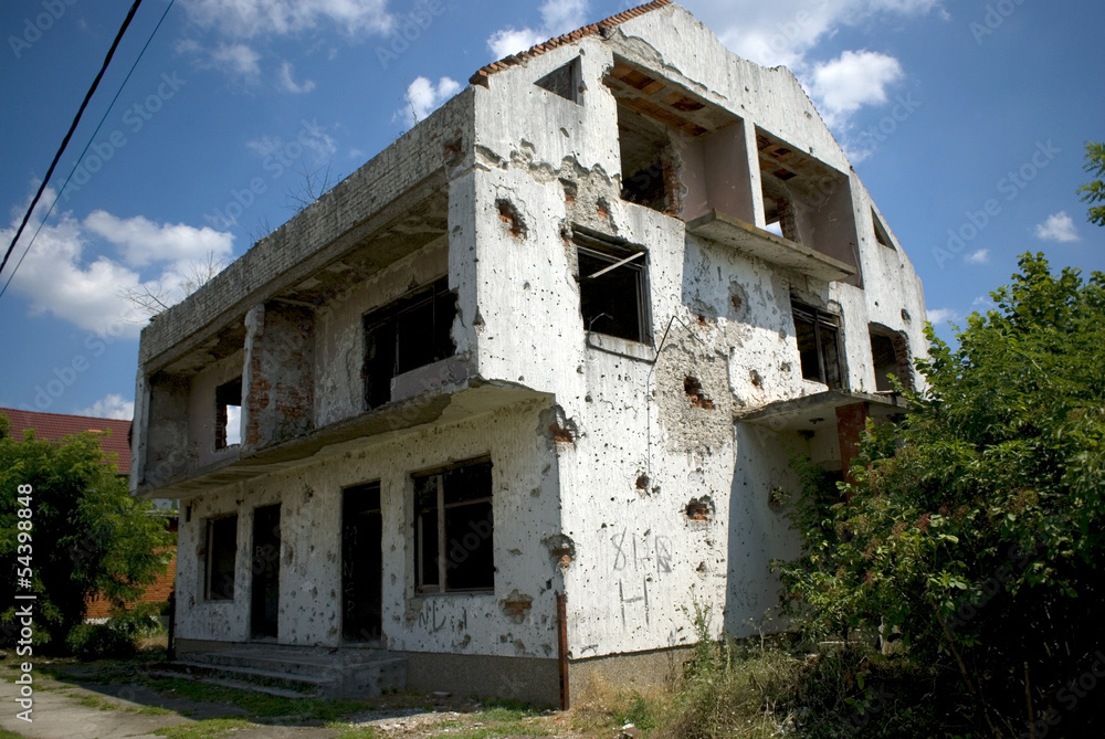House with bullet tracks, Laslovo, Croatia
