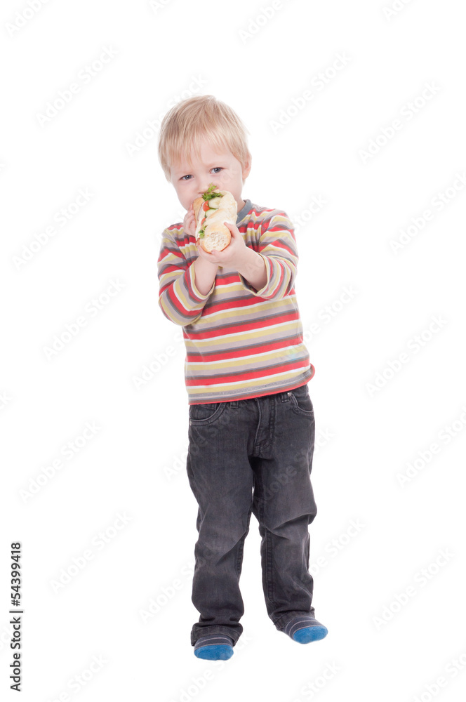 boy eating large sandwich on white background boy eating large sandwich on white background