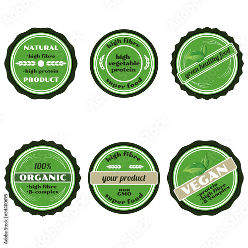 Set of six green organic badges