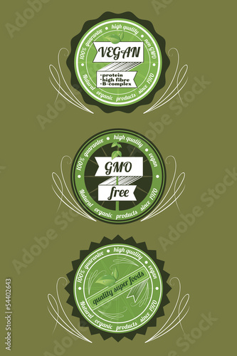 Three vintage organic/non gmo/green badges
