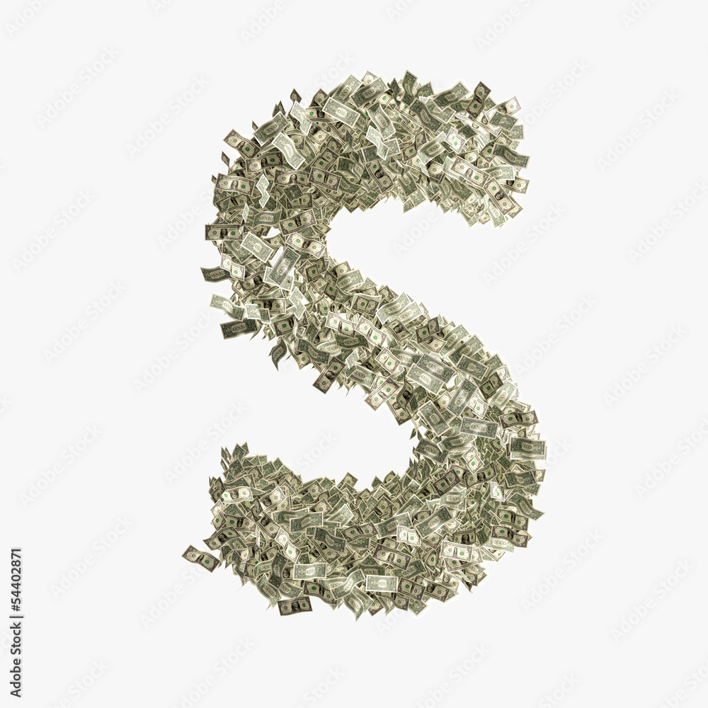 Buchstabe S gebildet aus Dollar Banknoten Buchstabe S gebildet aus Dollar Banknoten