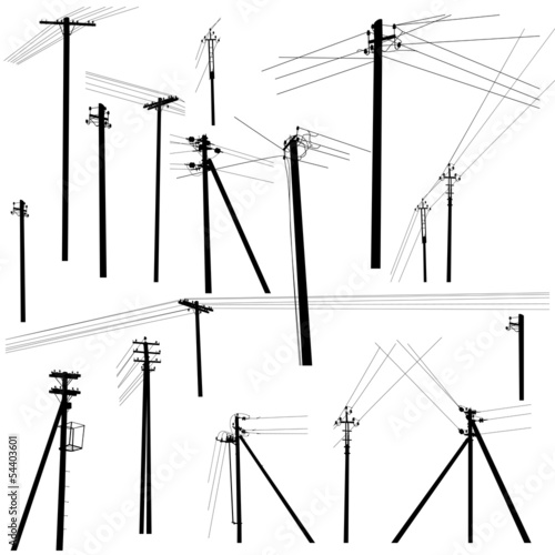 set of silhouettes of electric poles