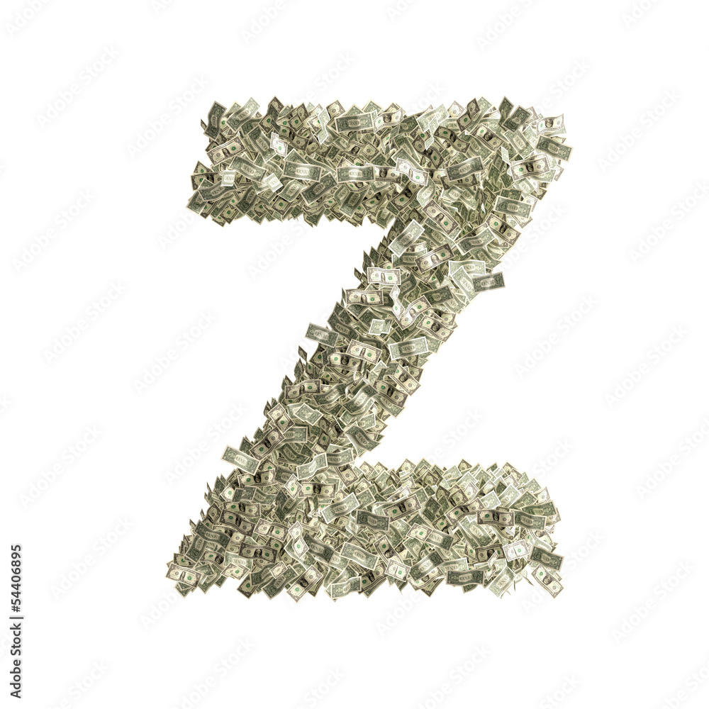 Buchstabe Z gebildet aus Dollar Banknoten