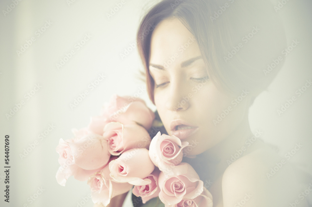 Charming lady with roses Charming lady with roses