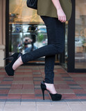 High heels on paver blocks