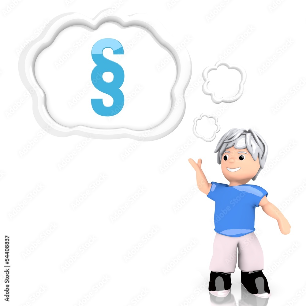 law symbol thought by a 3d character law symbol thought by a 3d character