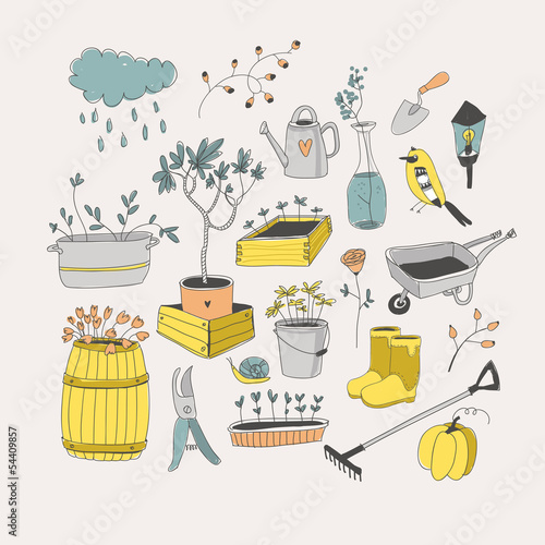 Doodle vector set. Cute Garden