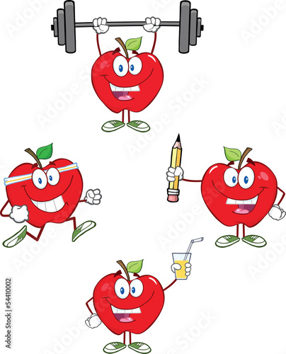 Red Apples Cartoon Mascot Characters 3.Collection