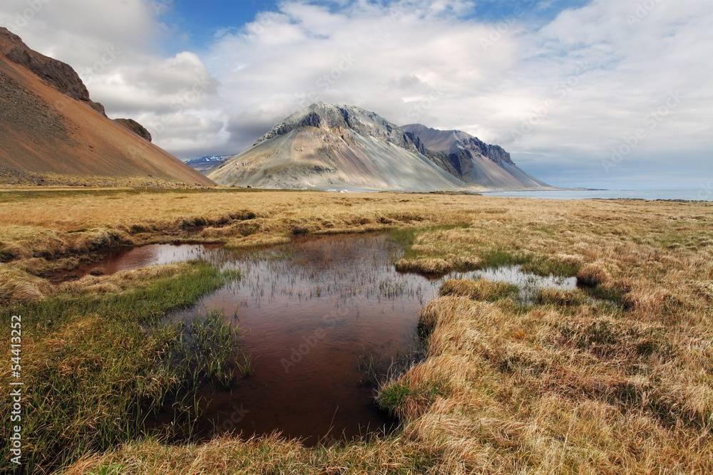 South east Iceland mountain with water