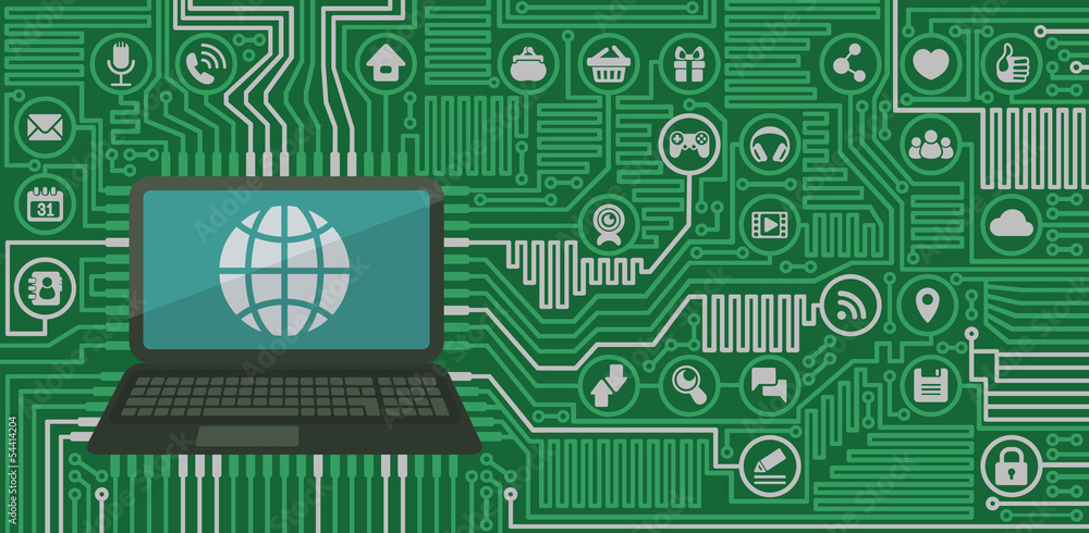 Computer Board with a Laptop and Web Icons Computer Board with a Laptop and Web Icons