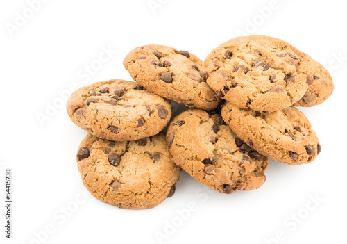 Chocolate chip cookies isolated on white background.