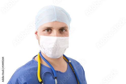 Caucasian doctor on white background