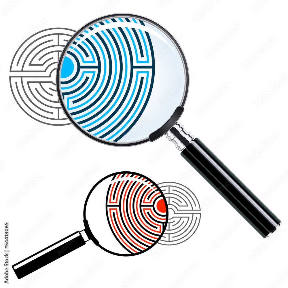 Magnifying glass over a labyrinth Magnifying glass over a labyrinth