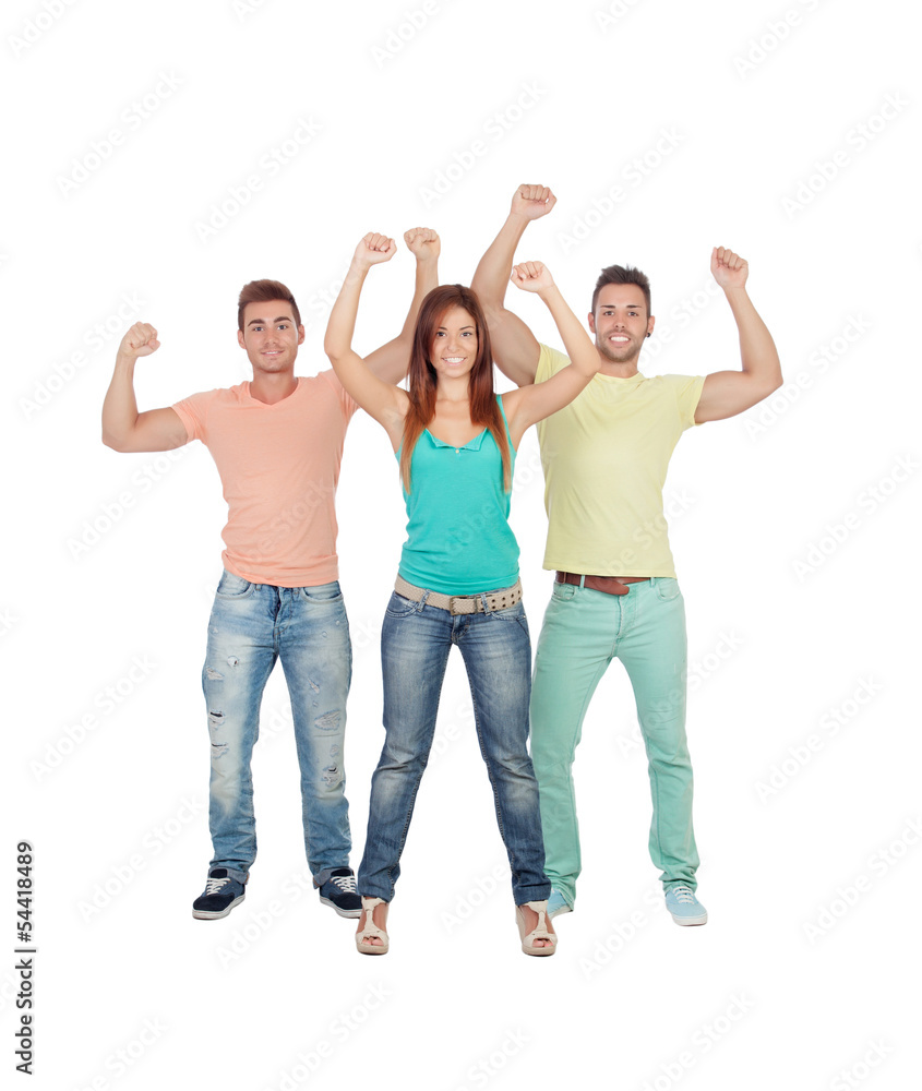 Happy friends celebrating the victory Happy friends celebrating the victory