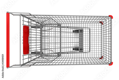 top view of empty shopping cart isolated on white background