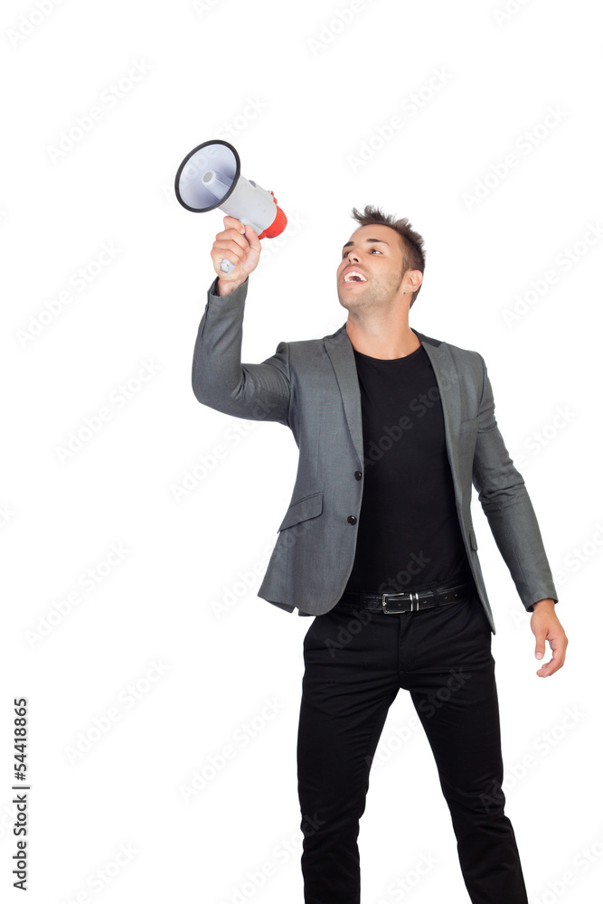 Stylish man with megaphone Stylish man with megaphone