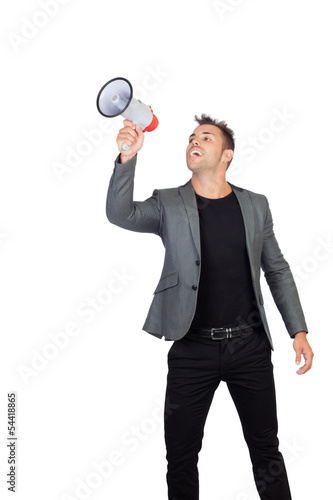Stylish man with megaphone