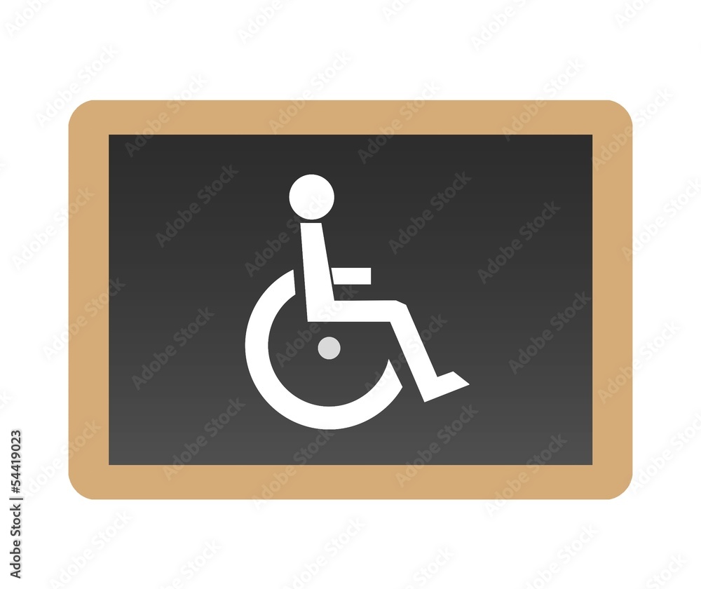 Personne handicapée en fauteuil roulant sur une ardoise Personne handicapée en fauteuil roulant sur une ardoise