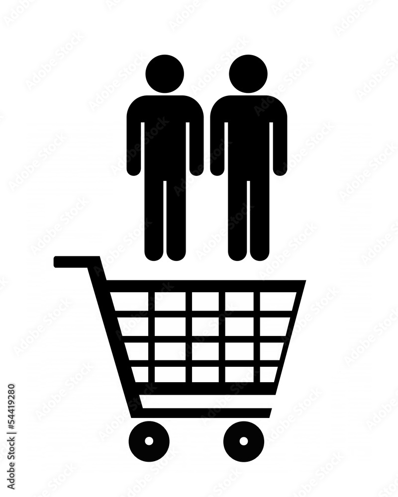 Couple d'homme dans un caddie de supermarché Couple d'homme dans un caddie de supermarché
