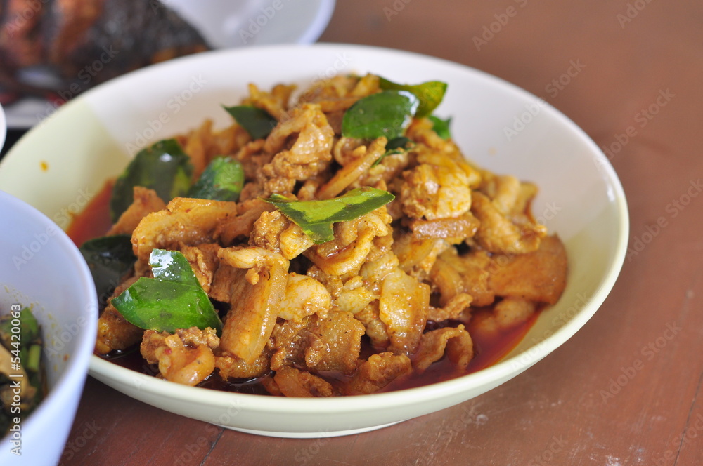 stir fried hot and spicy pork with curry paste stir fried hot and spicy pork with curry paste