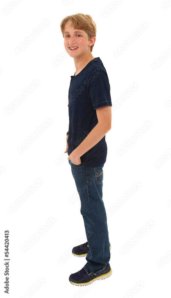 Fototapeta premium Smiling happy handsome caucasian teen male with clipping path.
