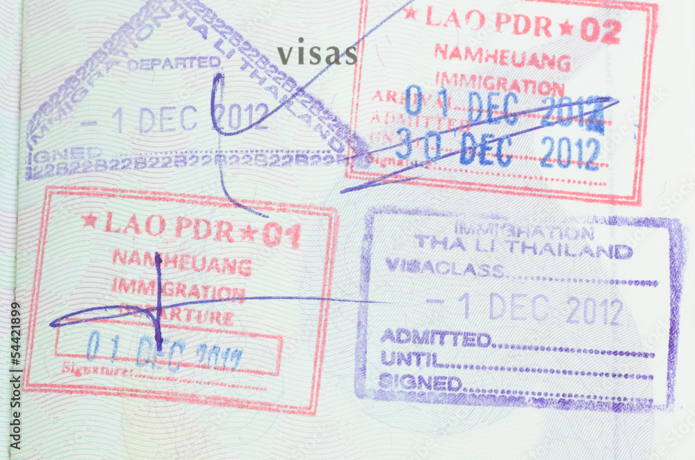 passport with thai and lao stamps