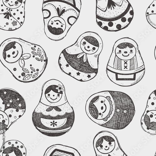 seamless doodle Russian Doll pattern