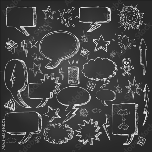 Speech bubbles doodles in black chalkboard eps 10