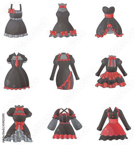 Sets of Gothic dresses in white background