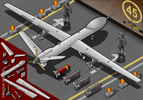 Isometric Drone Airplane Landed in Rear View